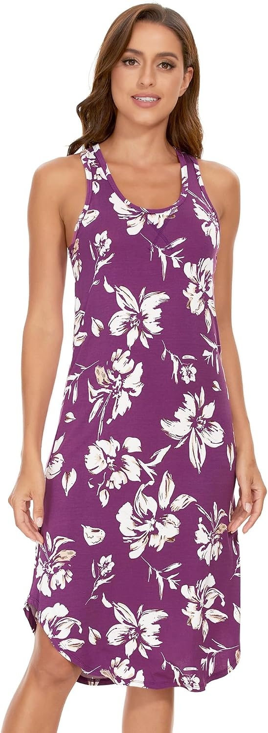 image:imageGYS Womens Bamboo Viscose Cooling Racerback Tank NightgownPurple Floral