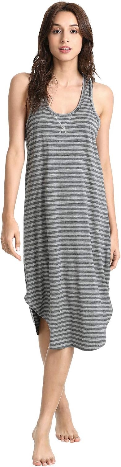 image:imageGYS Womens Bamboo Viscose Cooling Racerback Tank NightgownStripe