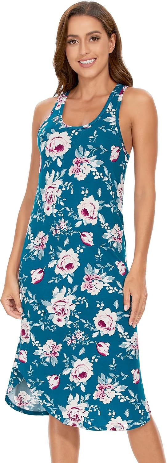 image:imageGYS Womens Bamboo Viscose Cooling Racerback Tank NightgownTeal Blue Peony