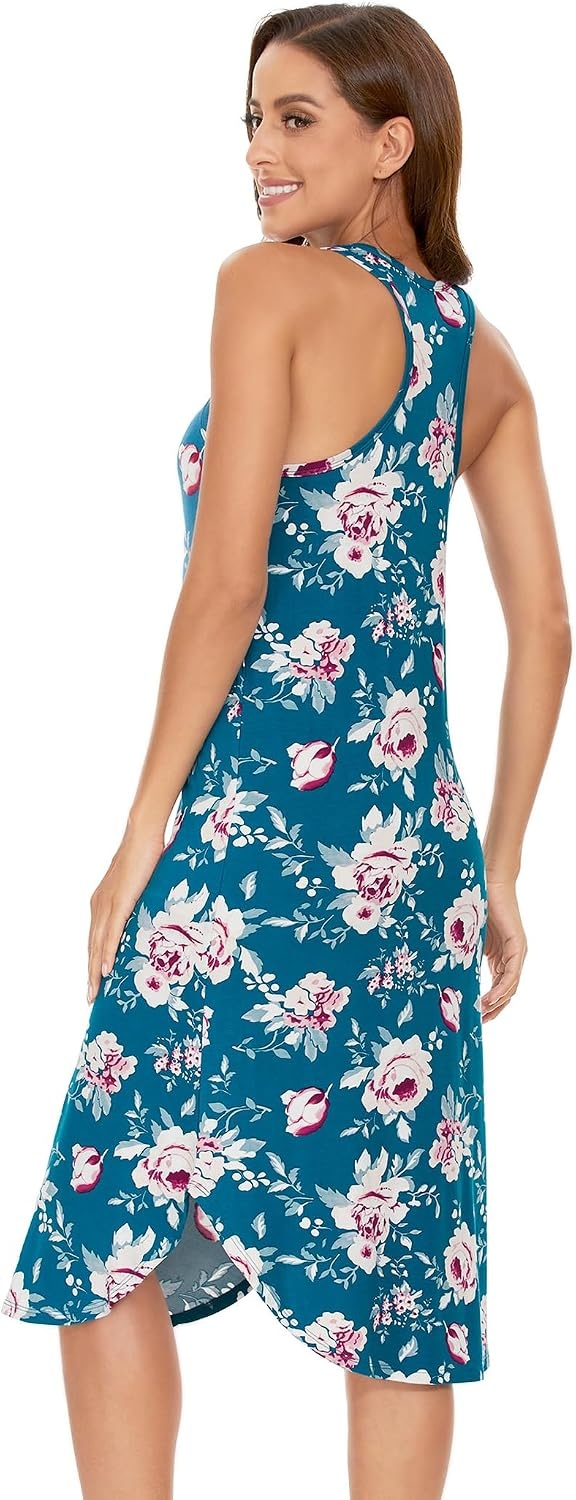 image:imageGYS Womens Bamboo Viscose Cooling Racerback Tank NightgownTeal Blue Peony