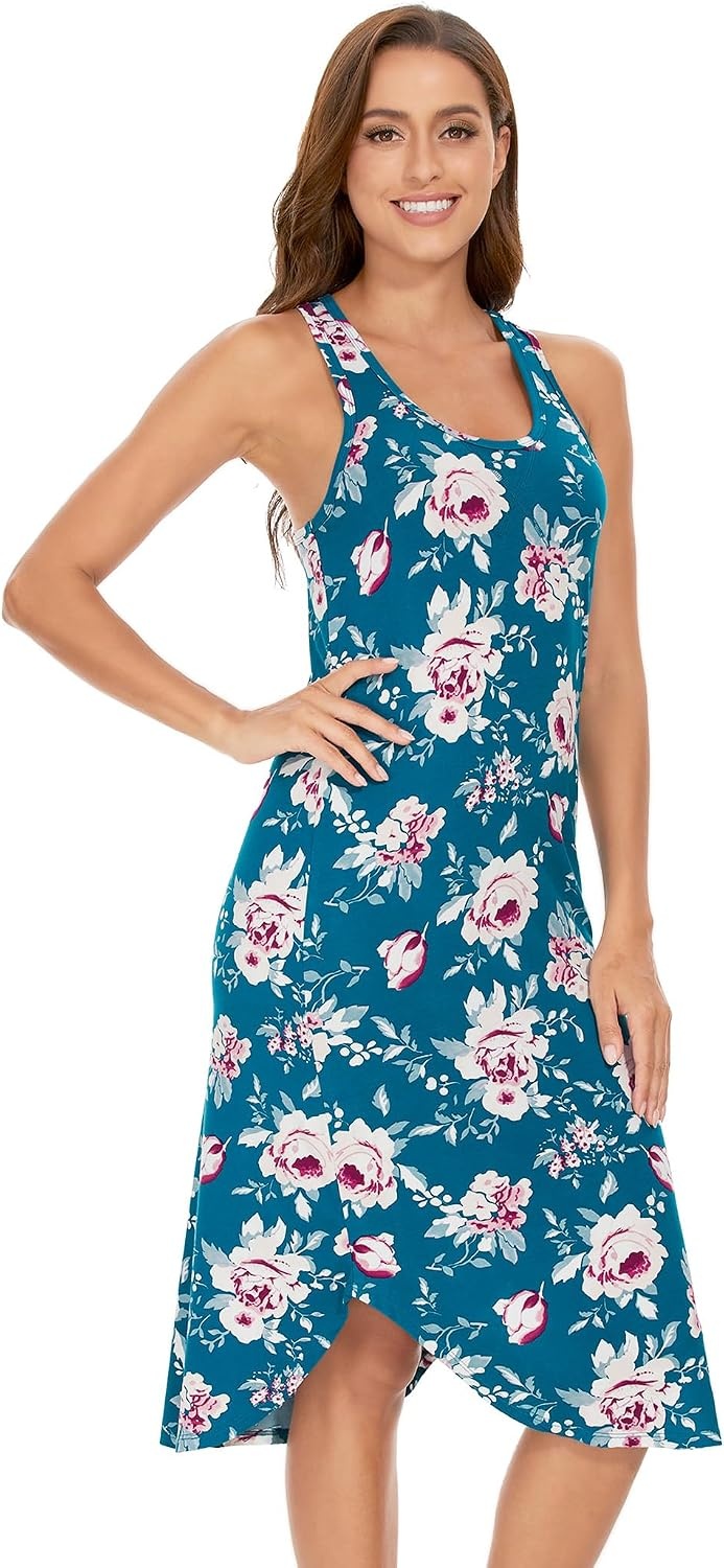 image:imageGYS Womens Bamboo Viscose Cooling Racerback Tank NightgownTeal Blue Peony