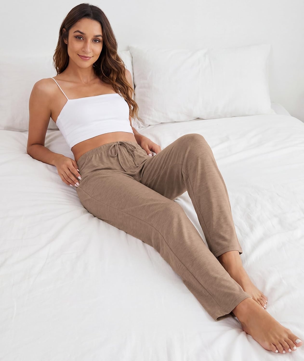 image:imageGYS Womens Bamboo Viscose Pajama Pants Soft Lightweight Lounge BottomsCamel