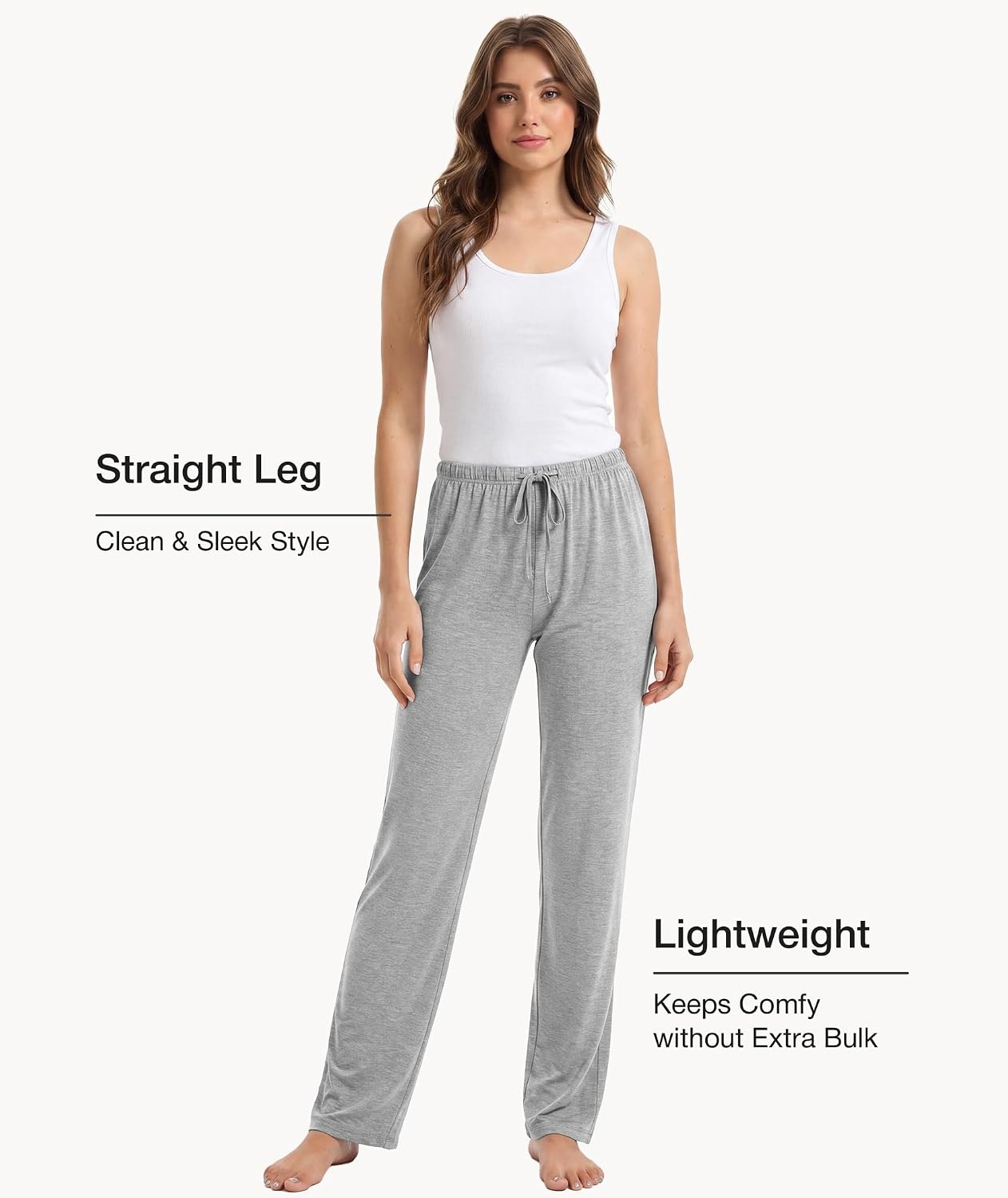 image:imageGYS Womens Bamboo Viscose Pajama Pants Soft Lightweight Lounge BottomsLight Heather Grey