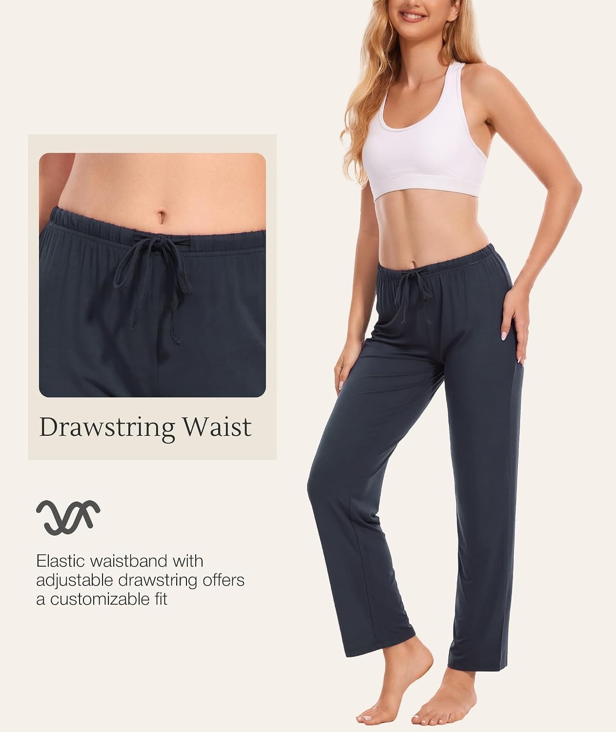 image:imageGYS Womens Bamboo Viscose Pajama Pants Soft Lightweight Lounge BottomsMidnight Blue