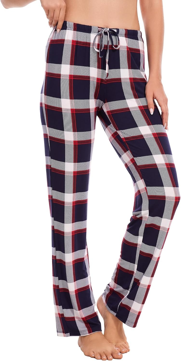 image:imageGYS Womens Bamboo Viscose Pajama Pants Soft Lightweight Lounge BottomsNavy Red Plaid