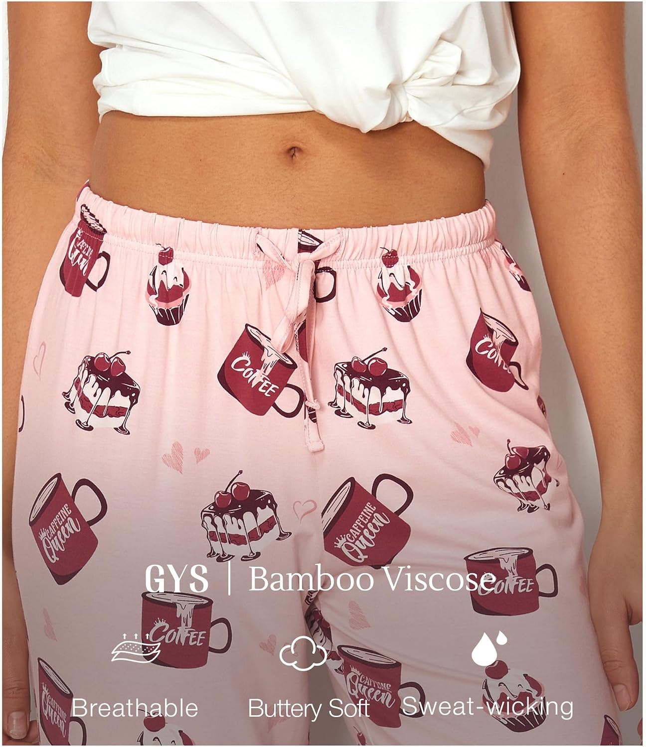 image:imageGYS Womens Bamboo Viscose Pajama Pants Soft Lightweight Lounge BottomsPink Coffee Cup
