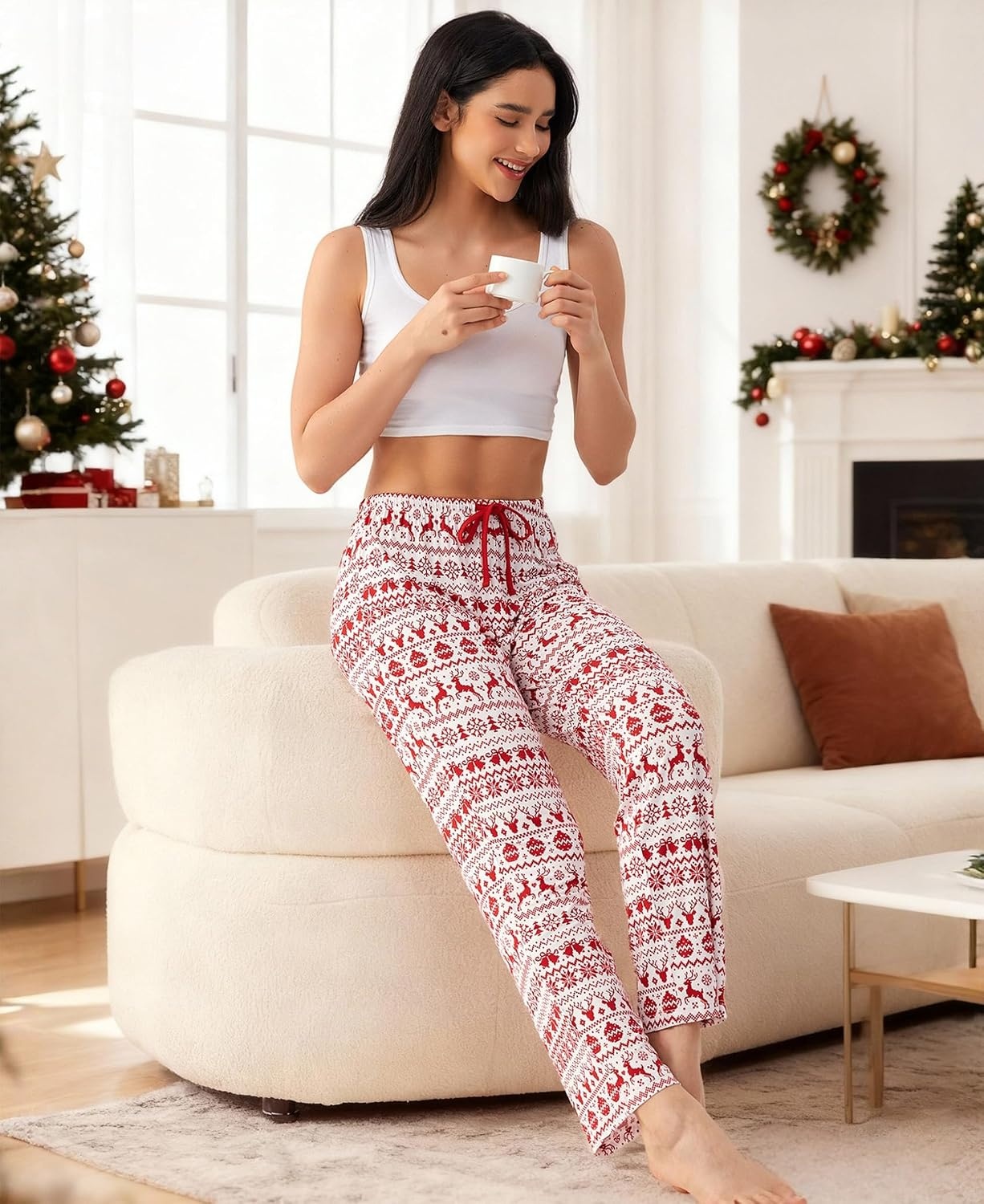 image:imageGYS Womens Bamboo Viscose Pajama Pants Soft Lightweight Lounge BottomsRed Elk