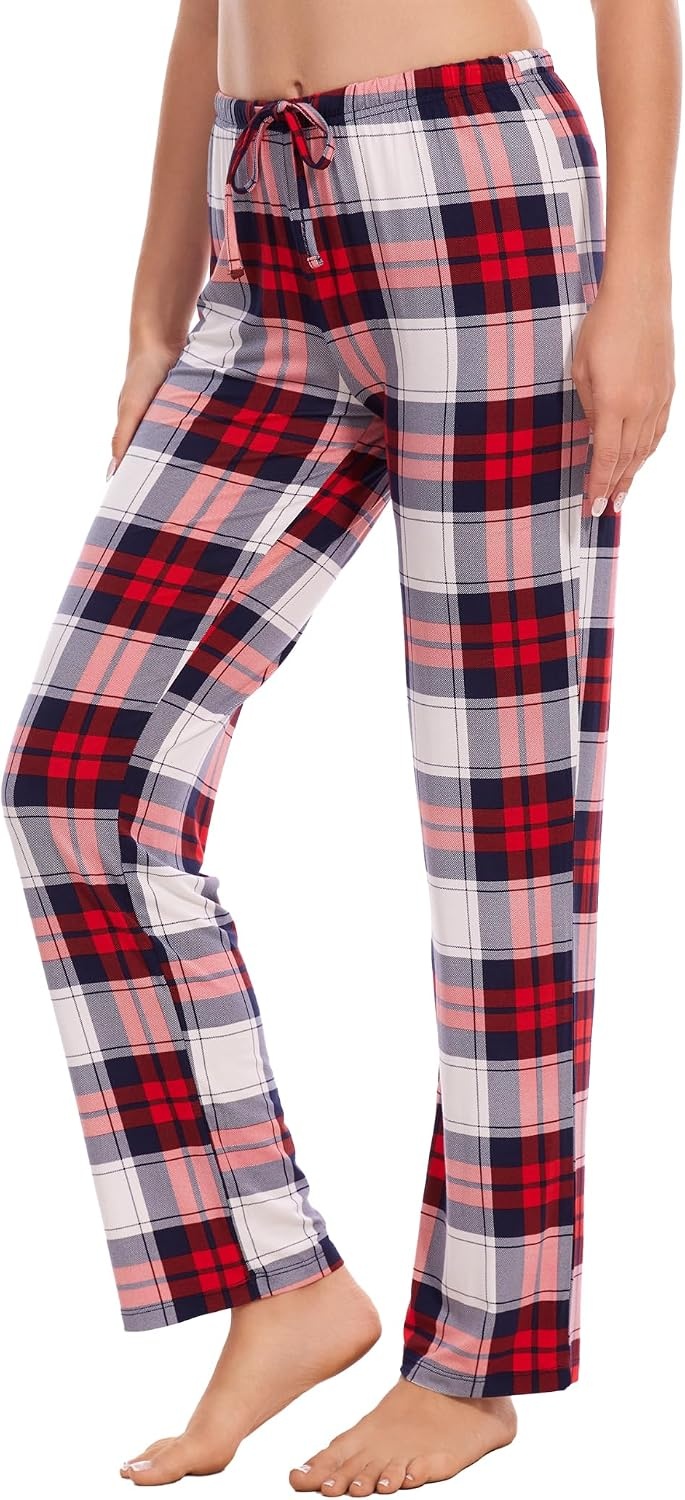 image:imageGYS Womens Bamboo Viscose Pajama Pants Soft Lightweight Lounge BottomsWhite Red Plaid