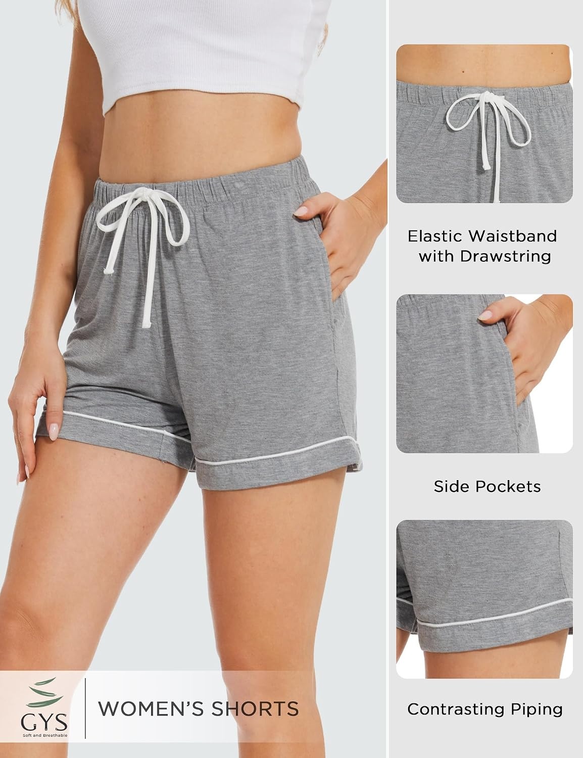 image:imageGYS Womens Bamboo Viscose Pajama Shorts for SummerHeather Grey