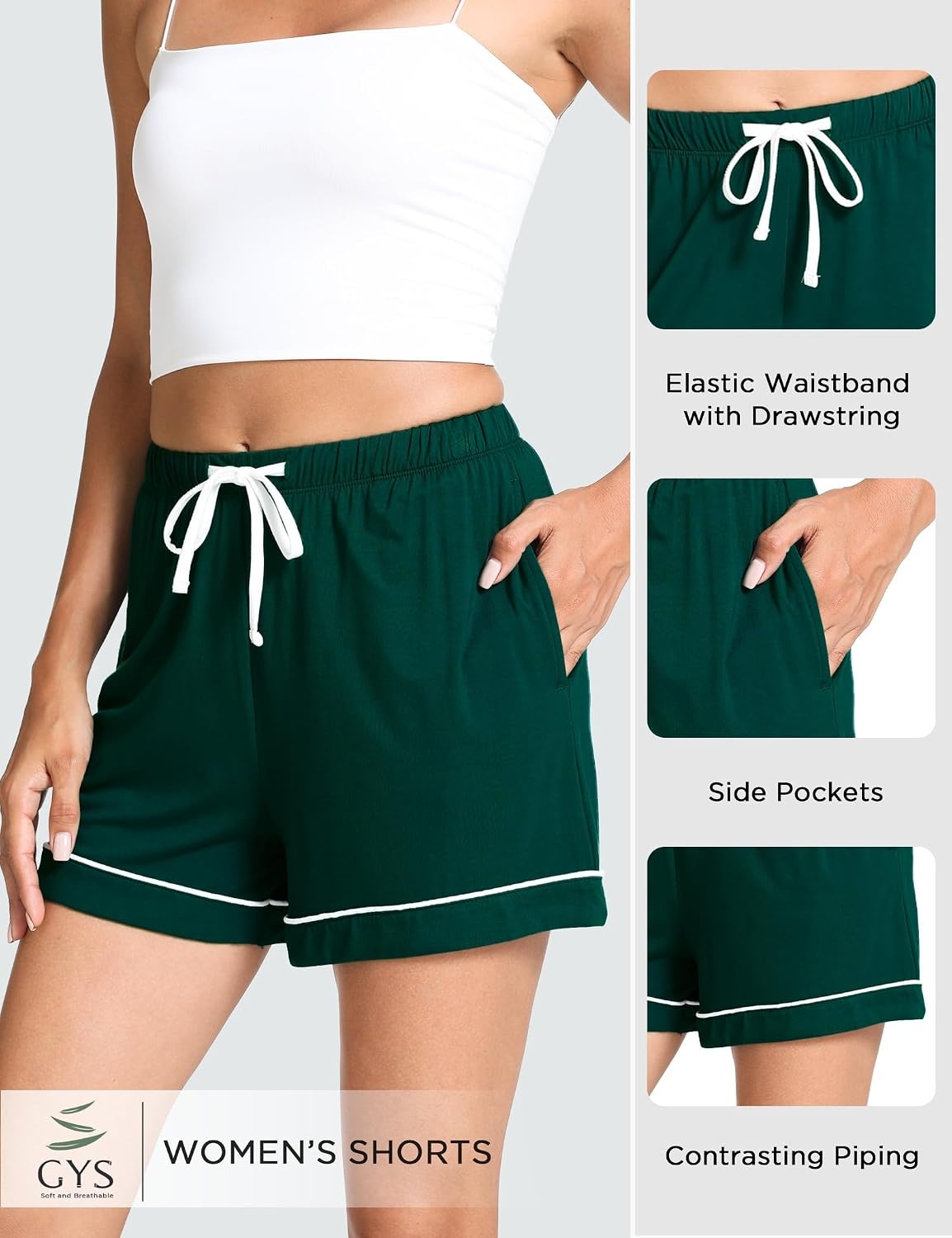 image:imageGYS Womens Bamboo Viscose Pajama Shorts for SummerPeacock Green