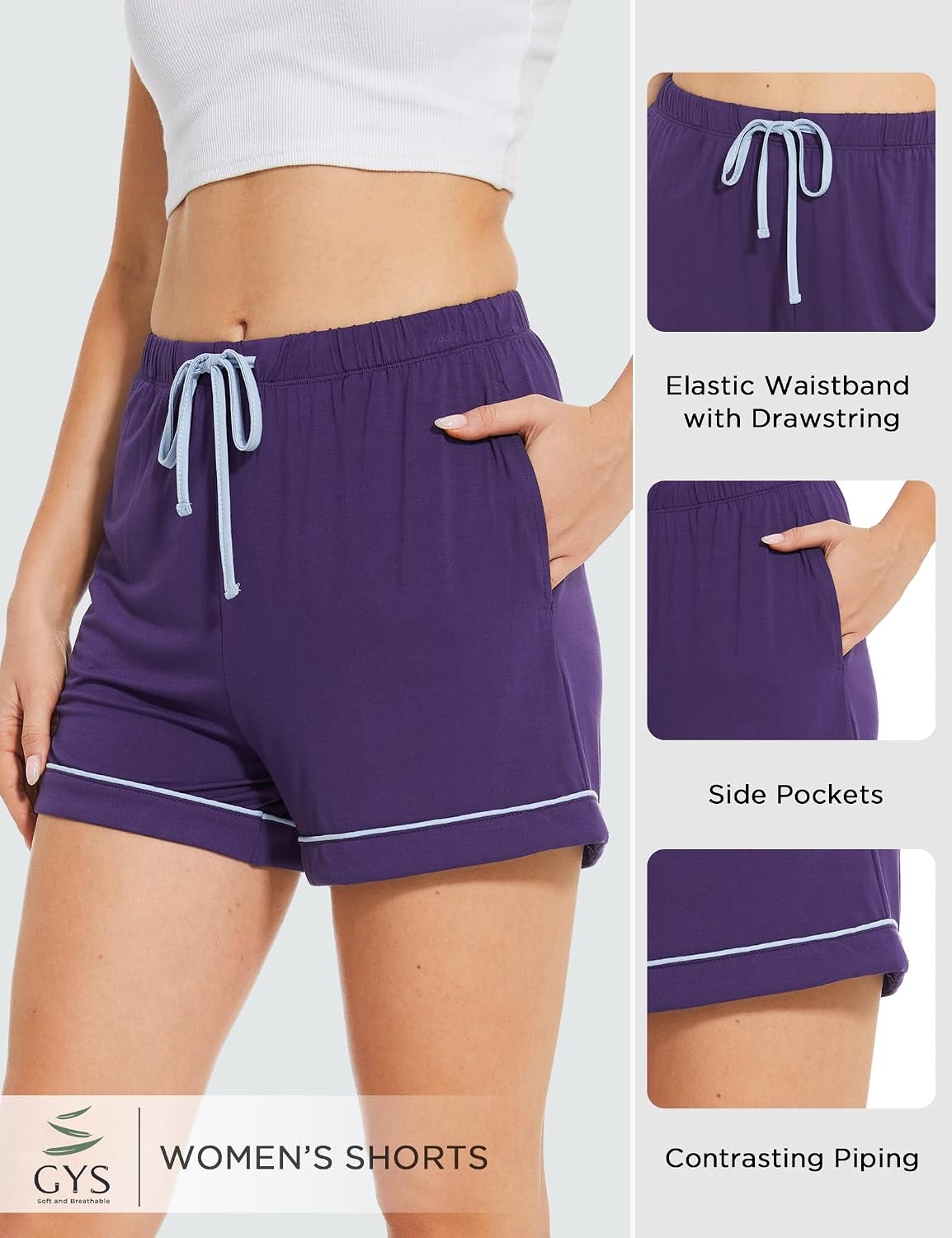 image:imageGYS Womens Bamboo Viscose Pajama Shorts for SummerPurple