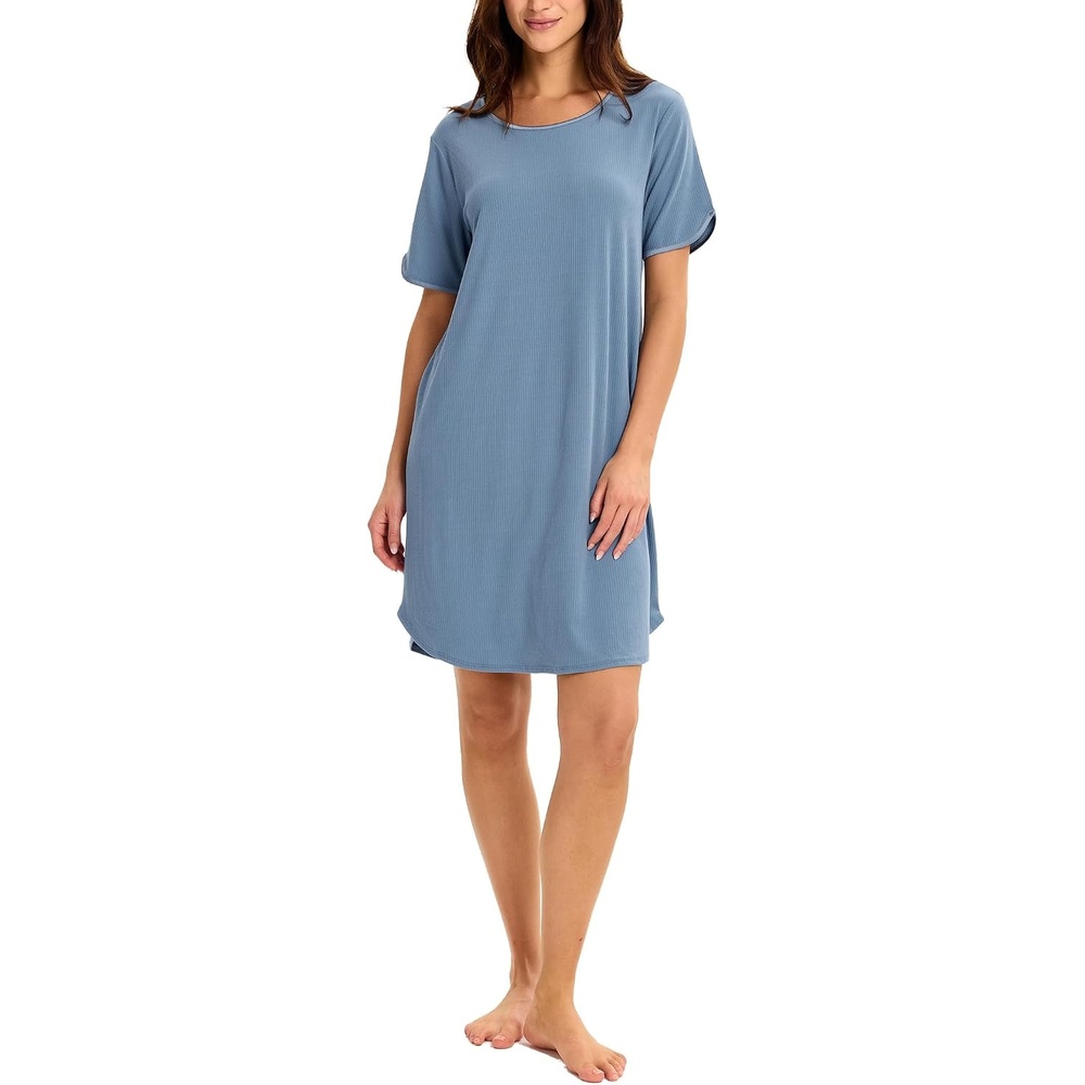 image:imageGYS Bamboo Viscose Nightgowns for Women Cooling Short Sleeve Night ShirtsGrayish Blue