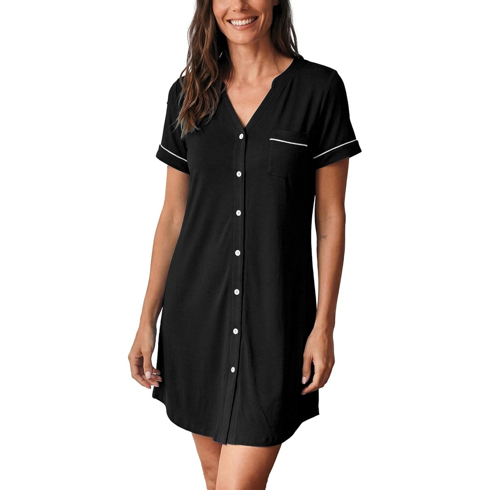 image:imageGYS Bamboo Viscose Nightgowns for Women Soft Button Down Sleep ShirtBlack