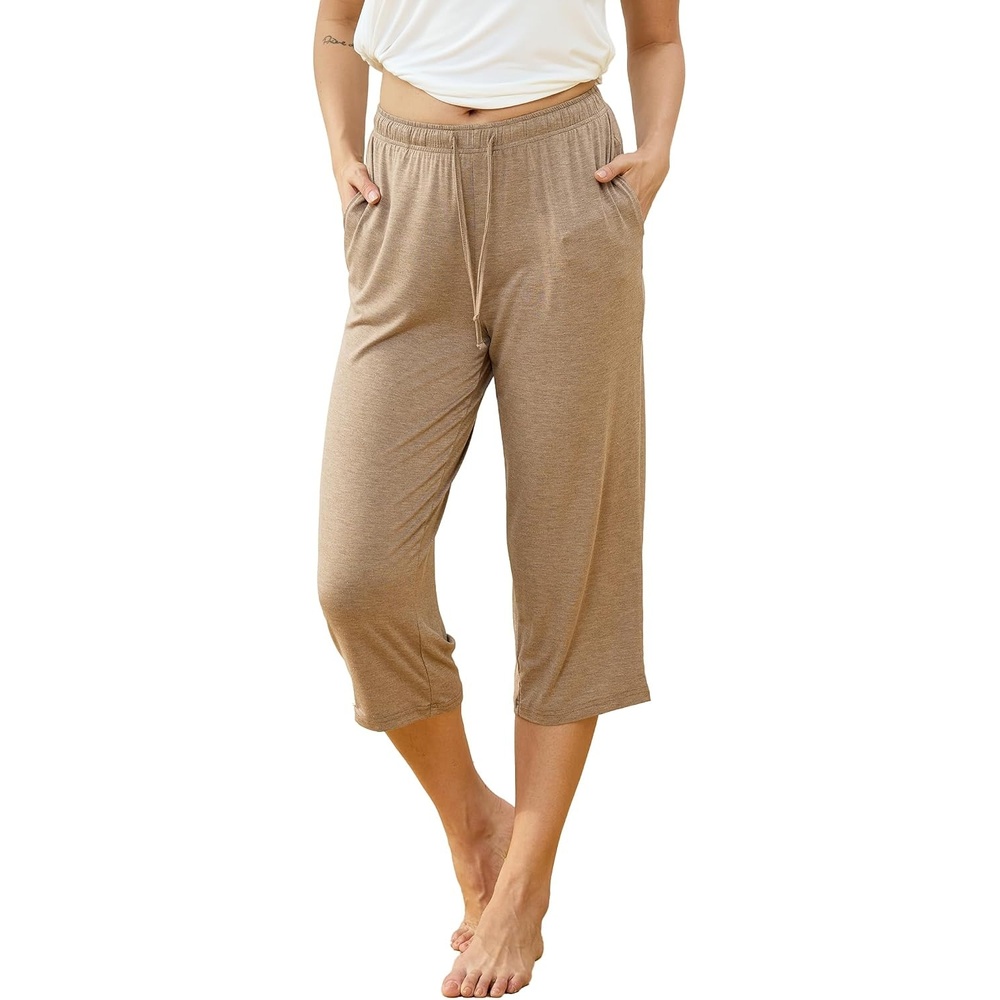 image:imageGYS Bamboo Viscose Women Pajama Pants Soft Lightweight Capri SleepwearCamel