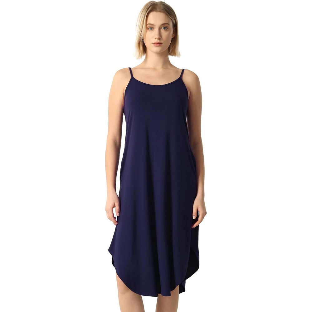 image:imageGYS Bamboo Viscose Women Sleeveless Nightgown Spaghetti Strap Sleep DressNavy