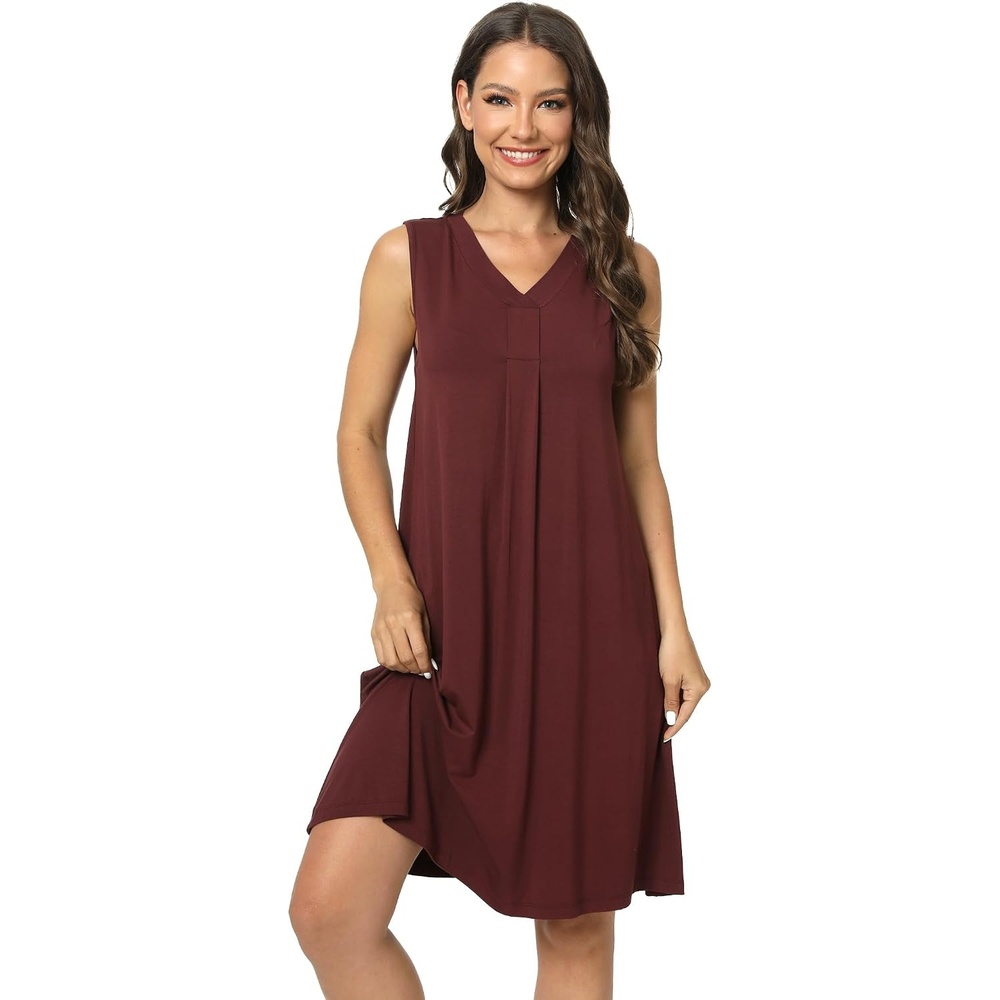 image:imageGYS Cooling Bamboo Viscose Sleeveless Nightgowns for WomenC Ficus Red