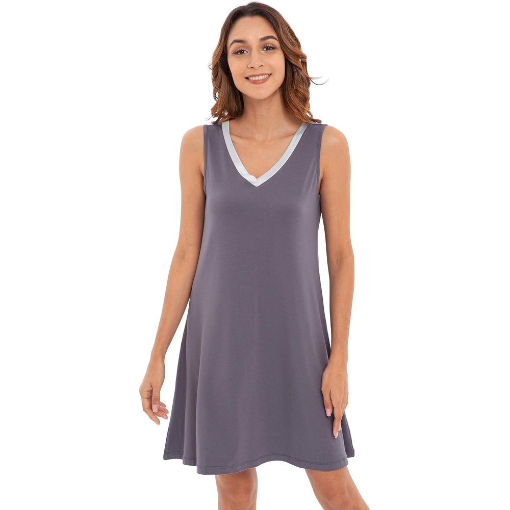 image:imageGYS Cooling Bamboo Viscose Sleeveless Nightgowns for WomenDark Grey