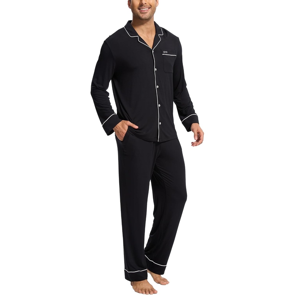image:imageGYS Mens Bamboo Viscose Long Sleeve Pajamas SetBlack