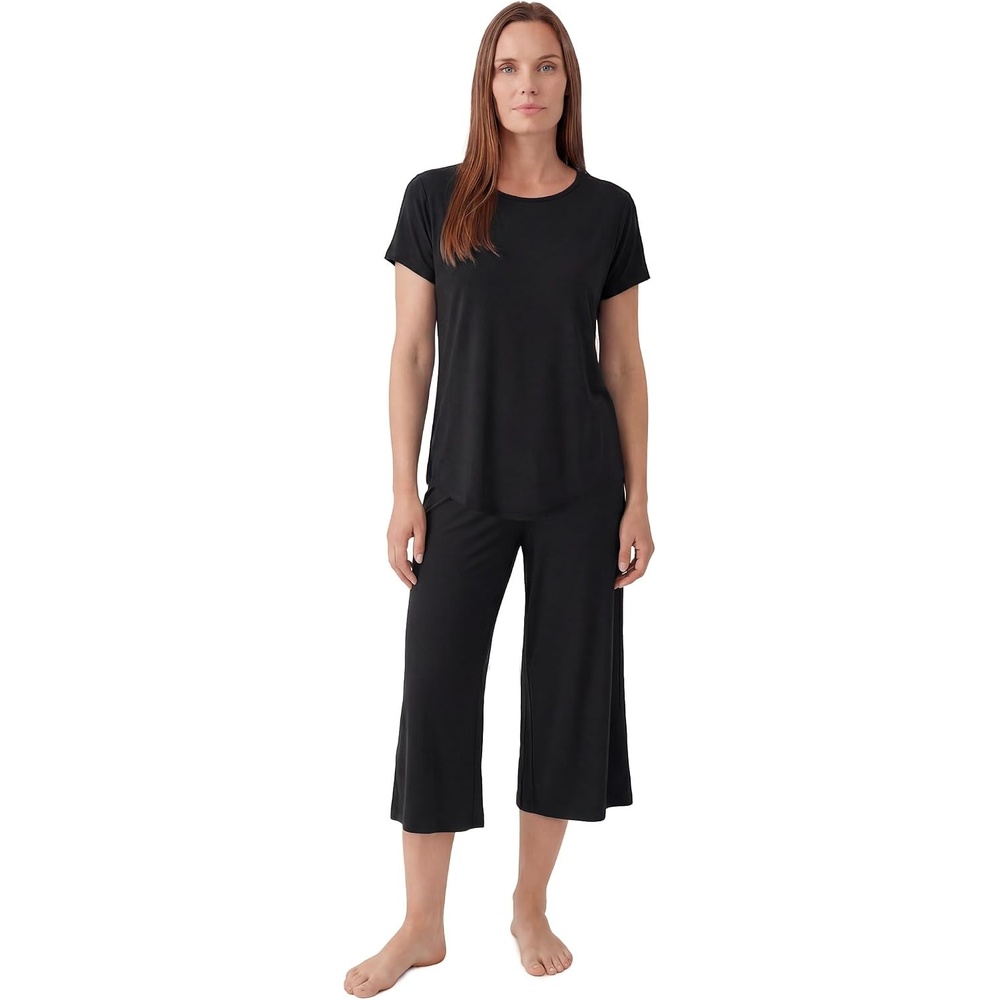 image:imageGYS Womens Bamboo Viscose Capri Pajama Set Wide Waistband CoolingBlack