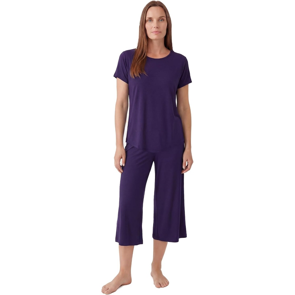 image:imageGYS Womens Bamboo Viscose Capri Pajama Set Wide Waistband CoolingDeep Purple