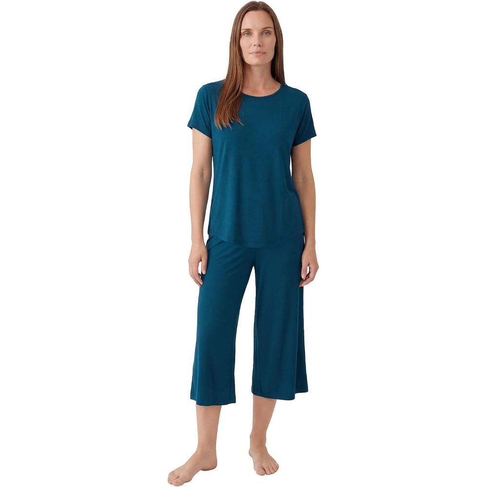 image:imageGYS Womens Bamboo Viscose Capri Pajama Set Wide Waistband CoolingInk Blue