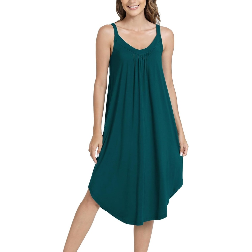 image:imageGYS Womens Bamboo Viscose Cooling Pleated Sleeveless NightgownDeep Green