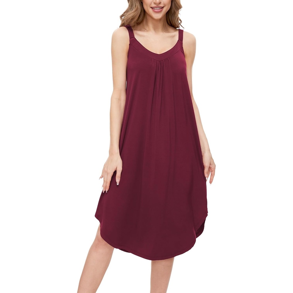 image:imageGYS Womens Bamboo Viscose Cooling Pleated Sleeveless NightgownWine