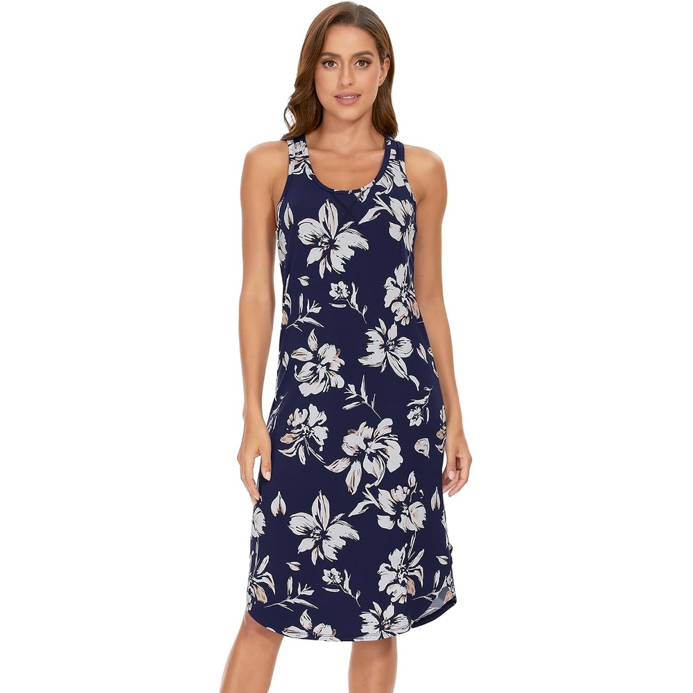 image:imageGYS Womens Bamboo Viscose Cooling Racerback Tank NightgownNavy Floral