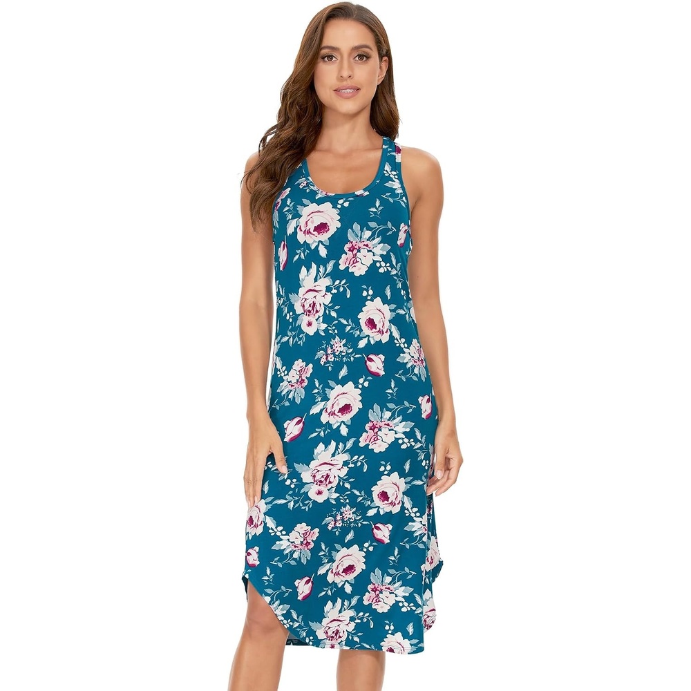 image:imageGYS Womens Bamboo Viscose Cooling Racerback Tank NightgownTeal Blue Peony