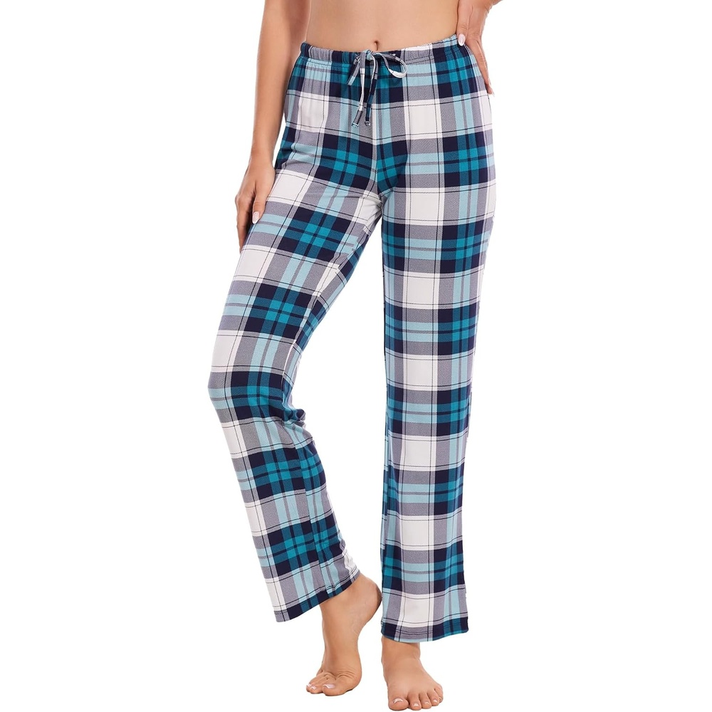 image:imageGYS Womens Bamboo Viscose Pajama Pants Soft Lightweight Lounge BottomsWhite Green Plaid
