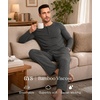GYS Bamboo Viscose Men’s Pajama Sets, Long Sleeve Henley Neck Sleepwear(Charoal)