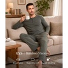 GYS Bamboo Viscose Men’s Pajama Sets, Long Sleeve Henley Neck Sleepwear(Greyish Green)
