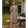 GYS Bamboo Viscose Nightgowns for Women Soft Long Sleeve V-Neck Night Shirt(Camel)