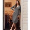 GYS Bamboo Viscose Nightgowns for Women Soft Long Sleeve V-Neck Night Shirt(Dark Heather Grey)