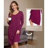GYS Bamboo Viscose Nightgowns for Women Soft Long Sleeve V-Neck Night Shirt(Purplish Red)