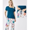 GYS Bamboo Viscose Pajamas for Women Set Short Sleeve Soft Summer Sleepwear(Lyons Blue/Pumpkin)