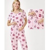 GYS Bamboo Viscose Pajamas for Women Set Short Sleeve Soft Summer Sleepwear(Pink Coffee Cup)