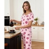GYS Bamboo Viscose Pajamas for Women Set Short Sleeve Soft Summer Sleepwear(Pink Coffee Cup)