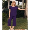 GYS Women’s Bamboo Viscose Capri Pajama Set, Wide Waistband Cooling(Deep Purple)