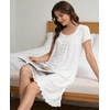 GYS Women’s Bamboo Viscose Muumuu, Puff Short Sleeve Pleated Nightgown(White)