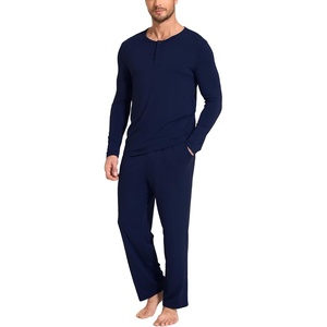 GYS Bamboo Viscose Men’s Pajama Sets, Long Sleeve Henley Neck Sleepwear(Navy)