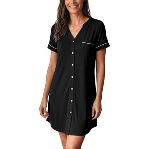 GYS Bamboo Viscose Nightgowns for Women Soft Button Down Sleep Shirt(Black)