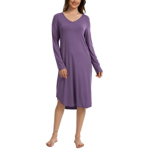 GYS Bamboo Viscose Nightgowns for Women Soft Long Sleeve V-Neck Night Shirt(Air Purple)