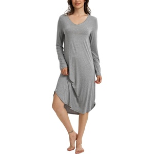 GYS Bamboo Viscose Nightgowns for Women Soft Long Sleeve V-Neck Night Shirt(Heather Grey)
