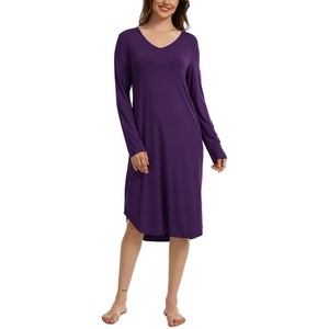 GYS Bamboo Viscose Nightgowns for Women Soft Long Sleeve V-Neck Night Shirt(Purple)