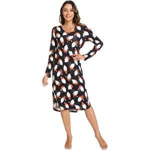 GYS Bamboo Viscose Nightgowns for Women Soft Long Sleeve V-Neck Night Shirt(Santa Claus Black)