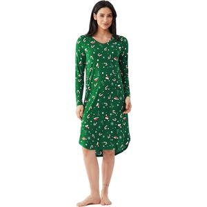 GYS Bamboo Viscose Nightgowns for Women Soft Long Sleeve V-Neck Night Shirt(Xmas Green)