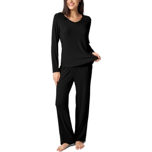 GYS Bamboo Viscose Pajamas for Women Long Sleeve Sleepwear for Hot Sleepers(Black)