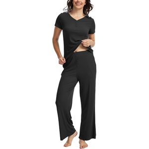 GYS Bamboo Viscose Pajamas for Women Set, Buttery-soft Loungewear PJs Set(Black)