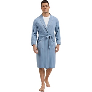 GYS Premium Men’s Bamboo Viscose Knee Length Robe(Grayish Blue)